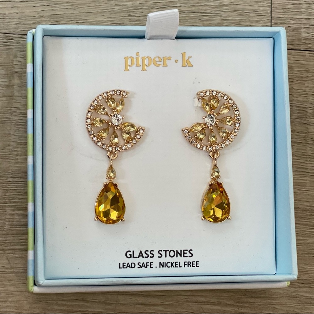 Piper Gold Lemon Drop Earrings m/w Glass Stones
